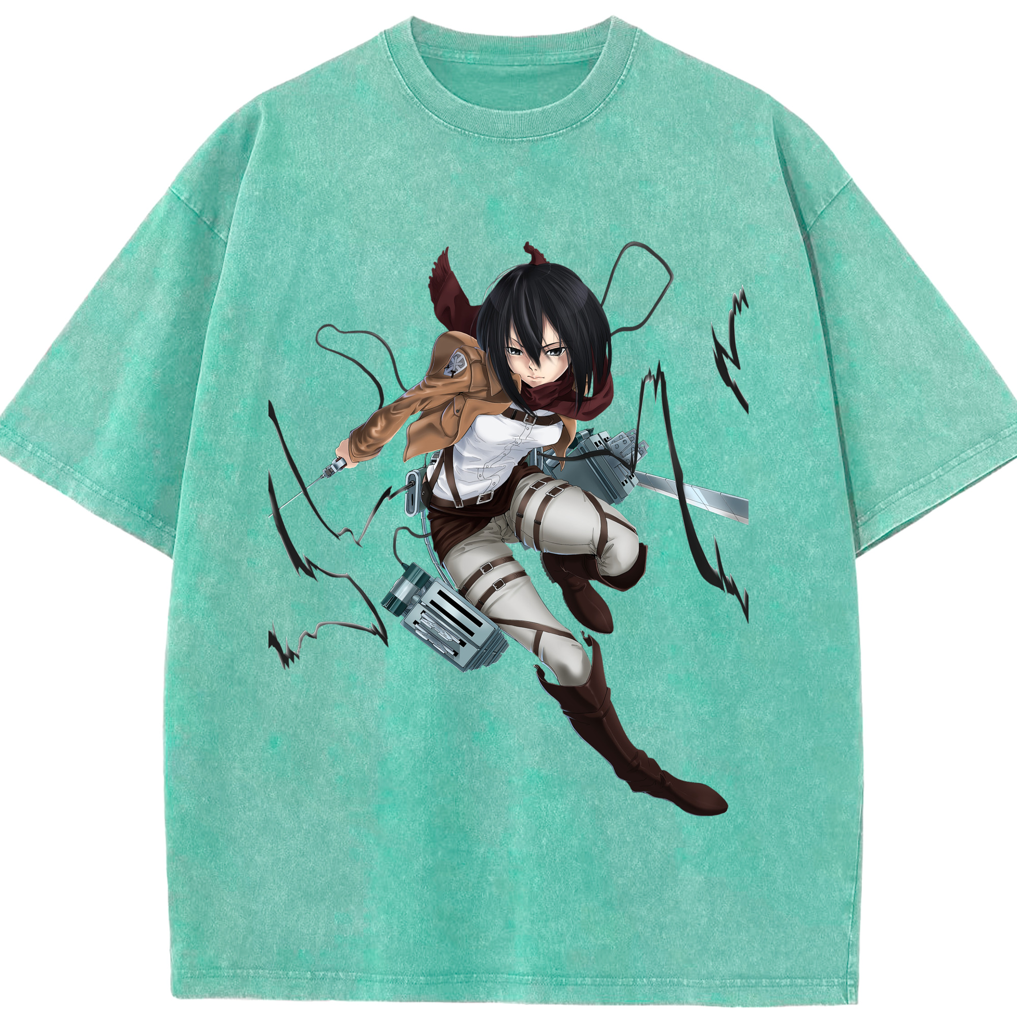 （画像用） 進撃の巨人 ミカサ·アッカーマン Attack on Titan Mikasa Ackerman 綿100% ヴィンテージ風 半袖Tシャツ（フロントプリント）